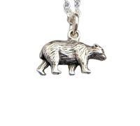 LKBEADS Collier ours en argent sterling 925. Petit pendentif animal spirituel, pendentif ours brun, porte-bonheur, bijou talisman. Nature grizzly | Avec chaîne de 45 cm | Plaqué argent | L_PN_0645