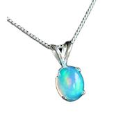 LKBEADS Collier ovale en argent sterling 925 avec opale Welo éthiopienne naturelle 8 x 6 mm, pendentif bleu à facettes, chaîne de 45 cm, énergie de guérison, bijoux spirituels, cadeau | gmpd_0008