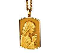LKBEADS Collier pendentif 3D Bernadette Soubirous en argent sterling 925, forme rectangulaire, chaîne câble de 45 cm, plaqué or, bijou symbolique | LKD_3DM_00086