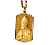 LKBEADS Collier pendentif 3D en argent sterling 925 représentant Saint Augustin d'Hippone, de forme rectangulaire, avec chaîne câble de 45 cm plaquée or. Bijou symbolique | LKD_3DM_00053