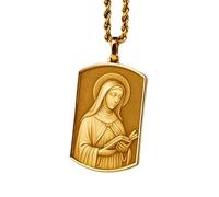 LKBEADS Collier pendentif 3D Sainte Thérèse en argent sterling 925, forme rectangulaire, chaîne câble de 45 cm, plaqué or, bijou symbolique | LKD_3DM_00052
