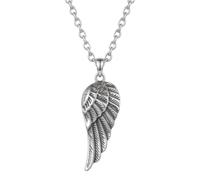 LKBEADS Collier pendentif aile d'ange en acier inoxydable, chaîne câble de 45 cm, couleur argentée, breloque plume, bijou cadeau accessoire homme