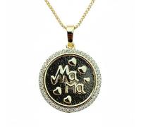 LKBEADS Collier pendentif « amour maternel » en argent sterling 925 plaqué or avec pierre de zircone cubique ronde de 22 mm et chaîne câble de 45 cm (18 pouces). Bijou fait main |LK_SCA_0047