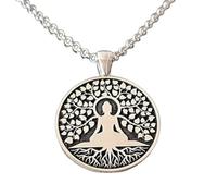 LKBEADS Collier pendentif Arbre de Vie de Bouddha en argent sterling 925 plaqué argent, chaîne maille forçat de 45,7 cm (18 pouces), breloque ronde, bijou unisexe | LK_EMBO_00782