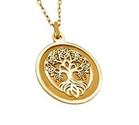 LKBEADS Collier pendentif arbre généalogique en argent sterling 925 plaqué or, chaîne câble de 45,7 cm (18 pouces), breloque ronde, bijou unisexe fait main | LK_EMBO_00649