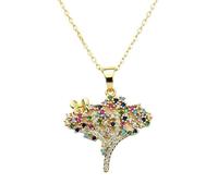 LKBEADS Collier pendentif arbre porte-bonheur en argent sterling 925 plaqué or avec breloque fleur multi-pierres 26x25mm et chaîne câble de 45 cm (18 pouces), bijou fait main |LK_SCA_0140