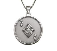 LKBEADS Collier pendentif As de Carreau en argent sterling 925 plaqué argent, chaîne maille forçat de 45,7 cm (18 pouces), bijou rond | LK_EMBO_00936