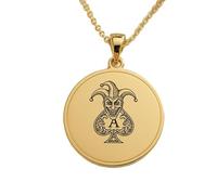 LKBEADS Collier pendentif As de Pique gravé Bouffon, en argent sterling 925 plaqué or, avec chaîne câble de 45 cm (18 pouces). Bijou fait main pour homme et femme | LKD_EGP_00718