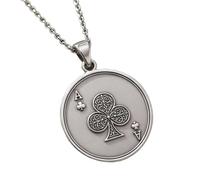 LKBEADS Collier pendentif As de Trèfle en argent sterling 925 plaqué argent, chaîne maille forçat de 45,7 cm (18 pouces), bijou rond | LK_EMBO_00937