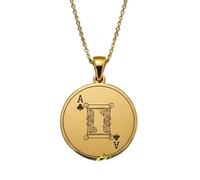 LKBEADS Collier pendentif As de Trèfle gravé, forme ronde, en argent sterling 925 plaqué or, avec chaîne câble de 45,7 cm (18 pouces), bijou fait main pour homme et femme | LKD_EGP_00502