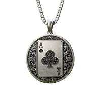 LKBEADS Collier pendentif As de Trèfle orné en relief, en argent sterling 925 plaqué argent, chaîne câble de 45,7 cm (18 pouces), breloque ronde, bijou unisexe | LK_EMBO_00941