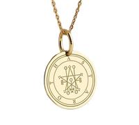 LKBEADS Collier pendentif avec le symbole d'Astaroth | LK_NLC_00642 | Médaillon sceau occulte plaqué or 24 mm gravé d'un symbole spirituel talisman mystique chaîne maille forçat de 45 cm