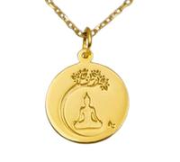 LKBEADS Collier pendentif Bouddha en relief, en argent sterling 925 plaqué or, chaîne câble de 45,7 cm (18 pouces), pendentif rond, bijou unisexe fait main | LK_EMBO_00112