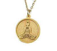LKBEADS Collier pendentif Bouddha en relief, en argent sterling 925 plaqué or, chaîne câble de 45,7 cm (18 pouces), breloque ronde, bijou unisexe fait main | LK_EMBO_00532