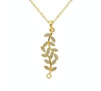 LKBEADS Collier pendentif branche d'olivier en argent sterling 925 plaqué or avec breloque branche en zircon cubique 35x12mm et chaîne câble de 45 cm (18 pouces) - Bijou fait main |LK_SCA_0106