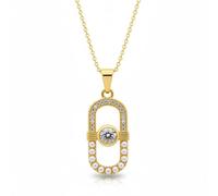 LKBEADS Collier pendentif cadenas allongé en argent sterling 925 plaqué or avec breloque ovale en perle d'eau douce 26 x 13 mm et chaîne câble de 45,7 cm (18 pouces). Bijou fait main |LK_SCA_0124