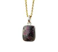 LKBEADS Collier pendentif carré en argent sterling 925 et pierre précieuse rubis naturel, avec chaîne forçat. Bijou artisanal sublimant la passion. Médaillon sublimant la passion | LK_SGMP_0089