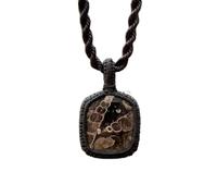 LKBEADS Collier pendentif carré en jaspe serpent naturel avec cordon en cuir et chaînette, bijou fait main, protection et ancrage énergétique |LK_SGMP_0431