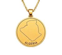 LKBEADS Collier pendentif carte d'Algérie en argent sterling 925 plaqué or, 30 mm de diamètre, gravure du contour du pays, chaîne câble de 45,7 cm (18 pouces) | LKN_MAP_00874