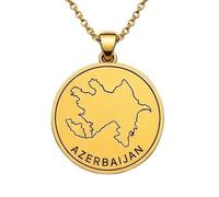 LKBEADS Collier pendentif carte d'Azerbaïdjan en argent sterling 925 plaqué or, 30 mm de diamètre, gravure du contour du pays, chaîne câble de 45,7 cm (18 pouces) | LKN_MAP_00882