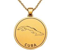LKBEADS Collier pendentif carte de Cuba en argent sterling 925 plaqué or, 30 mm de diamètre, gravure du contour du pays, chaîne câble de 45,7 cm (18 pouces) | LKN_MAP_00914