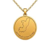 LKBEADS Collier pendentif carte de la République du Congo en argent sterling 925 plaqué or, 30 mm de diamètre, contour gravé, chaîne câble de 45,7 cm (18 pouces) | LKN_MAP_01021