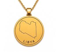 LKBEADS Collier pendentif carte de Libye en argent sterling 925 plaqué or, 30 mm de diamètre, gravure du contour du pays, chaîne câble de 45,7 cm (18 pouces) | LKN_MAP_00972