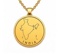 LKBEADS Collier pendentif carte de l'Inde en argent sterling 925 plaqué or, 30 mm de diamètre, gravure du contour du pays, chaîne câble de 45,7 cm (18 pouces) | LKN_MAP_00950