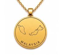 LKBEADS Collier pendentif carte de Malaisie en argent sterling 925 plaqué or, 30 mm de diamètre, gravure du contour du pays, chaîne câble de 45,7 cm (18 pouces) | LKN_MAP_00977