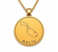 LKBEADS Collier pendentif carte de Malte en argent sterling 925 plaqué or, 30 mm de diamètre, gravure du contour du pays, chaîne câble de 45,7 cm (18 pouces) | LKN_MAP_00980