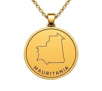 LKBEADS Collier pendentif carte de Mauritanie en argent sterling 925 plaqué or, 30 mm de diamètre, gravure du contour du pays, chaîne câble de 45,7 cm (18 pouces) | LKN_MAP_00982