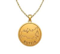 LKBEADS Collier pendentif carte de Russie en argent sterling 925 plaqué or, 30 mm de diamètre, gravure du contour du pays, chaîne câble de 45,7 cm (18 pouces) | LKN_MAP_01023