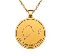 LKBEADS Collier pendentif carte de Sao Tomé-et-Principe en argent sterling 925 plaqué or, 30 mm de diamètre, contour gravé, chaîne câble de 45,7 cm (18 pouces) | LKN_MAP_01030