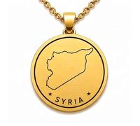 LKBEADS Collier pendentif carte de Syrie en argent sterling 925 plaqué or, 30 mm de diamètre, gravure du contour du pays, chaîne câble de 45,7 cm (18 pouces) | LKN_MAP_01050