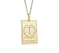 LKBEADS Collier pendentif carte de tarot Justice | LK_NLC_00175 | Collier pendentif doré à l'or fin orné d'un pendentif rectangulaire gravé du symbole de la balance avec une (18 pouces).