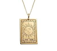 LKBEADS Collier pendentif carte de tarot Le Soleil | LK_NLC_00514 | Breloque tarot rectangulaire plaquée or 24x19mm avec chaîne câble de 45 cm bijou symbole inspirant pour homme