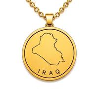 LKBEADS Collier pendentif carte d'Irak en argent sterling 925 plaqué or, 30 mm de diamètre, gravure du contour du pays, chaîne câble de 45,7 cm (18 pouces) | LKN_MAP_00952