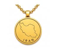 LKBEADS Collier pendentif carte d'Iran en argent sterling 925 plaqué or, 30 mm de diamètre, gravure du contour du pays, chaîne câble de 45,7 cm (18 pouces) | LKN_MAP_00951