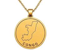 LKBEADS Collier pendentif carte du Congo en argent sterling 925 plaqué or, 30 mm de diamètre, gravure du contour du pays, chaîne câble de 45,7 cm (18 pouces) | LKN_MAP_00910