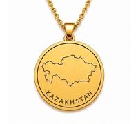 LKBEADS Collier pendentif carte du Kazakhstan en argent sterling 925 plaqué or, 30 mm de diamètre, gravure du contour du pays, chaîne câble de 45,7 cm (18 pouces) | LKN_MAP_00959