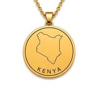 LKBEADS Collier pendentif carte du Kenya en argent sterling 925 plaqué or, 30 mm de diamètre, gravure du contour du pays, chaîne câble de 45,7 cm (18 pouces) | LKN_MAP_00960