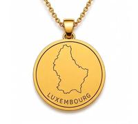 LKBEADS Collier pendentif carte du Luxembourg en argent sterling 925 plaqué or, 30 mm de diamètre, gravure du pays, chaîne câble de 45,7 cm (18 pouces) | LKN_MAP_00975