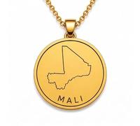 LKBEADS Collier pendentif carte du Mali en argent sterling 925 plaqué or, 30 mm de diamètre, gravure du contour du pays, chaîne câble de 45,7 cm (18 pouces) | LKN_MAP_00979