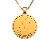 LKBEADS Collier pendentif carte du Maroc en argent sterling 925 plaqué or, 30 mm de diamètre, gravure du contour du pays, chaîne câble de 45,7 cm (18 pouces) | LKN_MAP_00991