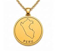 LKBEADS Collier pendentif carte du Pérou en argent sterling 925 plaqué or, 30 mm de diamètre, gravure du contour du pays, chaîne câble de 45,7 cm (18 pouces) | LKN_MAP_01013