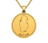 LKBEADS Collier pendentif carte du Qatar en argent sterling 925 plaqué or, 30 mm de diamètre, gravure du pays, chaîne câble de 45,7 cm (18 pouces) | LKN_MAP_01018