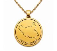 LKBEADS Collier pendentif carte du Soudan du Sud en argent sterling 925 plaqué or, 30 mm de diamètre, gravure du pays, chaîne câble de 45,7 cm (18 pouces) | LKN_MAP_01043
