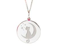 LKBEADS Collier pendentif chat lune avec 18 pouces |LK_NLC_02209 | for men and women, 25mm round disc horoscope astrology charm, 1.5mm thick engraved medallion with 18 inch