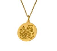 LKBEADS Collier pendentif chat pour hommes et femmes |LK_NLC_01878 | plated round floral engraved disc pendant 28mm with 18 inch cable chain botanical nature jewelry gift