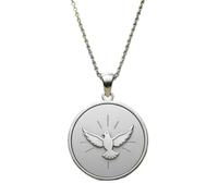 LKBEADS Collier pendentif Colombe du Saint-Esprit en argent sterling 925 plaqué argent, chaîne maille forçat de 45,7 cm (18 pouces), breloque ronde, bijou unisexe | LK_EMBO_00849
